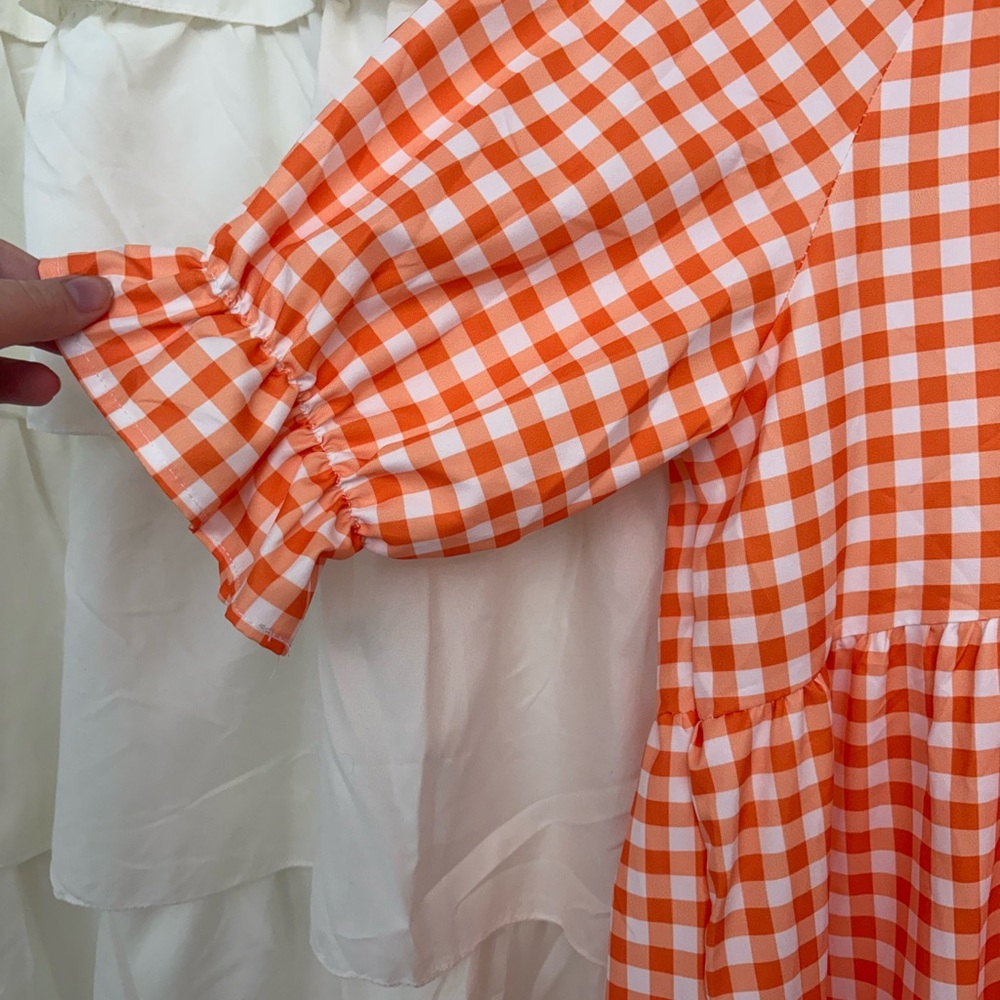 Orange Gingham Checkered Dress - Picture 4 of 4